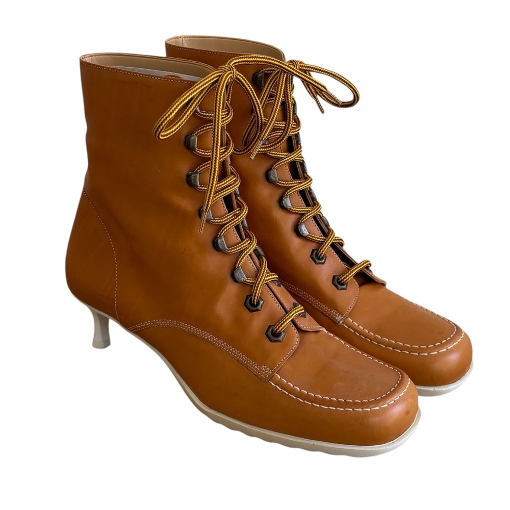KORS Caramel Vacchetta Lace-Up Ankle Boots